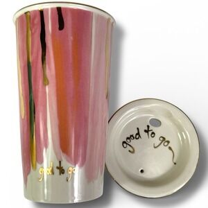 Anthropologie Ceramic Travel Tumbler Mug Pink Gold Ceramic Lid Good To Go Rare